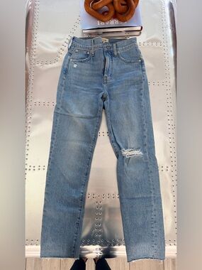 Madewell Light Blue Straight-Leg Distressed Jeans